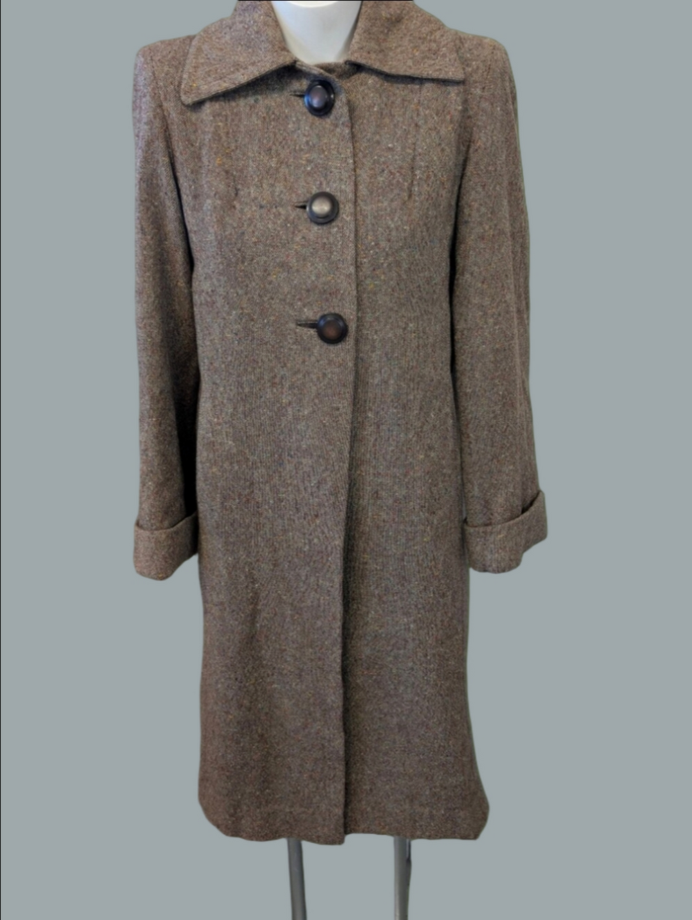 Vintage  Brown Tweed Maxi Swing Coat From 1940s By Hales Of Seattle Long Coat